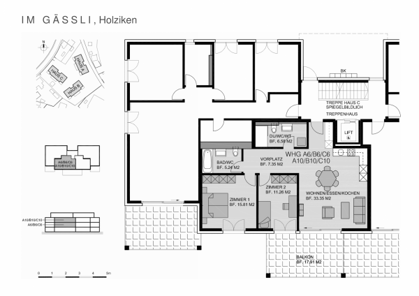 Plan1./2. Obergeschoss 3 ½-Zimmer-Wohnungen A6/B6/C6/A10/B10/C10 